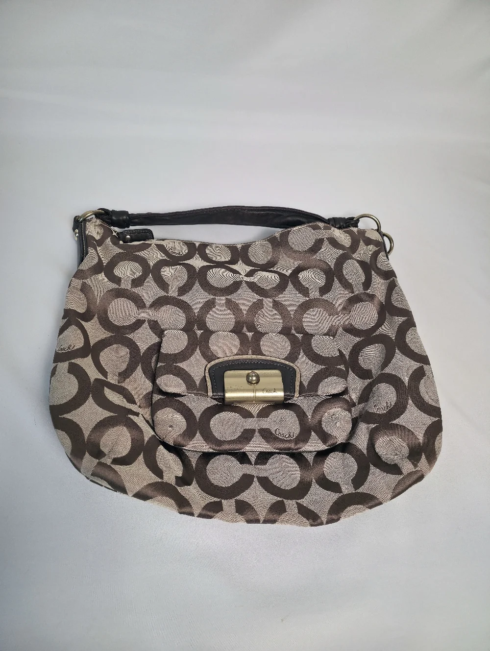 PROJECT Coach Kristen Hobo Tan Brown Sateen Canvas Monogram Slouchy Shoulder Bag